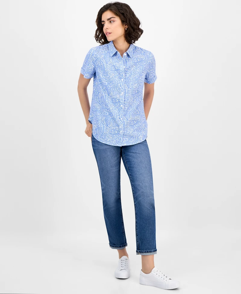 Nautica Jeans Women's Paisley Short-Sleeve Camp Shirt