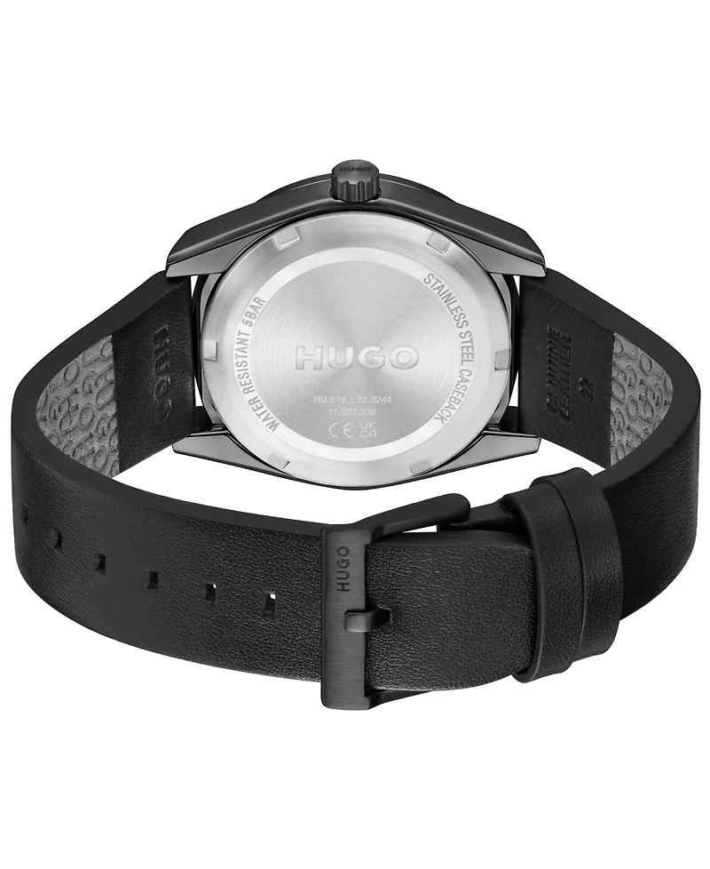 Hugo Boss Men's Bright Sport Quartz Multifunction Black Calfskin Watch, 42mm