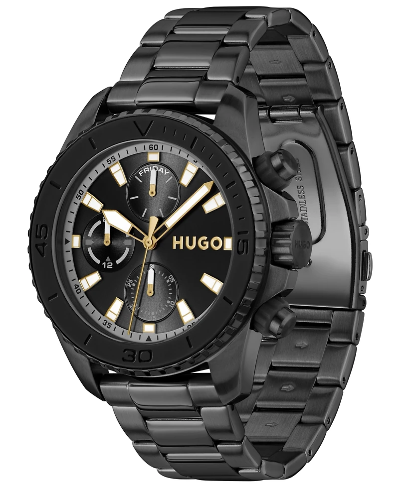 Hugo Boss Men's Dive Quartz Multifunction Ionic Plated Black Steel Watch, 44mm