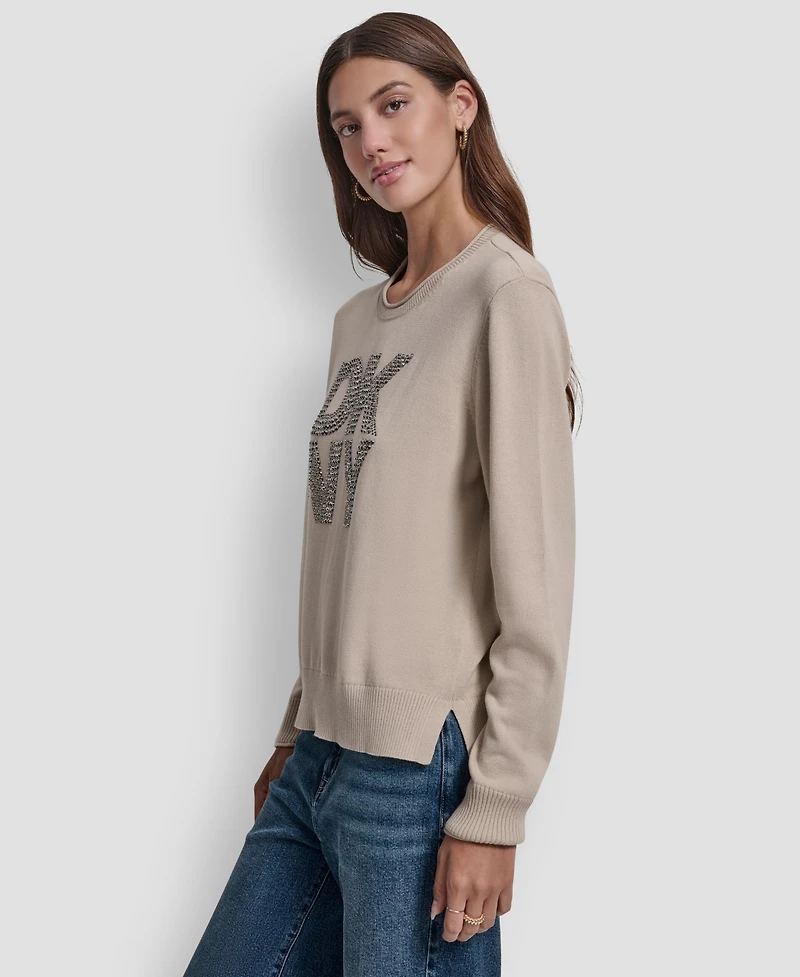 Dkny Jeans Petite Embellished Logo Crewneck Sweater