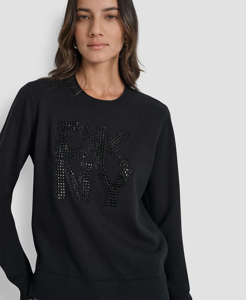 Dkny Jeans Petite Embellished Logo Crewneck Sweater