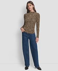 Dkny Jeans Petite Side Ruched Long Sleeves Top