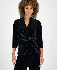 Kasper Petite Velvet Embellished Wrap Top