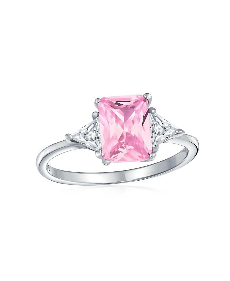Bling Jewelry Sterling Silver 3CT Pink Princess Cut Cz Promise Ring with Trillion Side Stones
