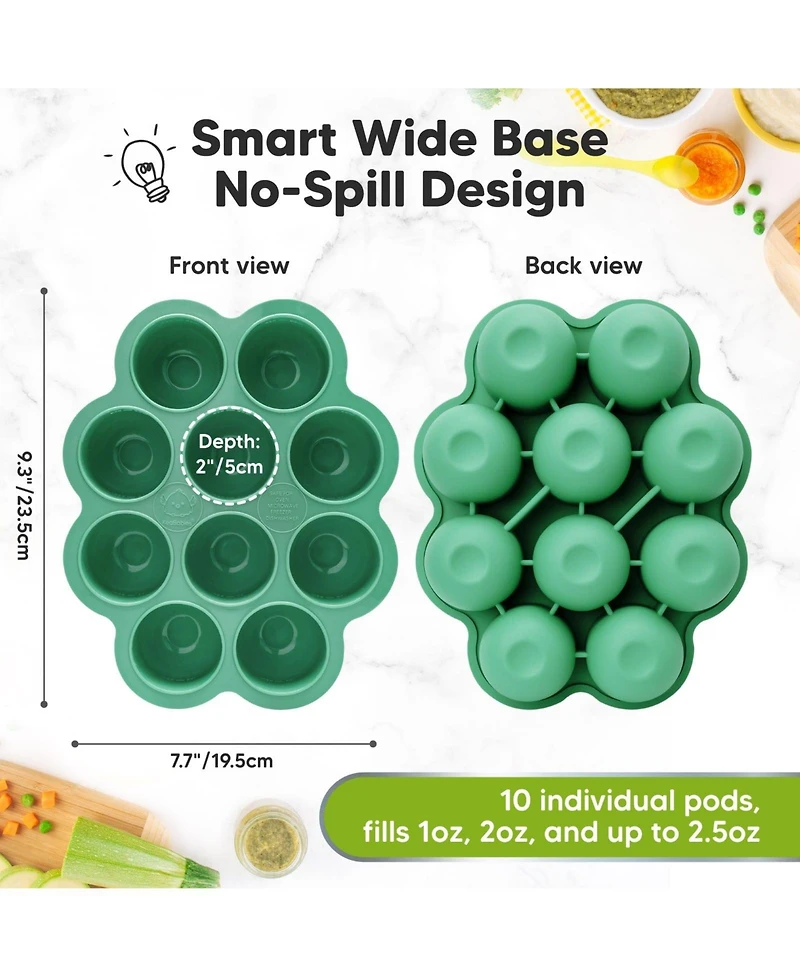 KeaBabies Prep Silicone Baby Food Freezer Tray with Clip-on Lid, 2oz x 10 Molds, Bpa-Free Storage