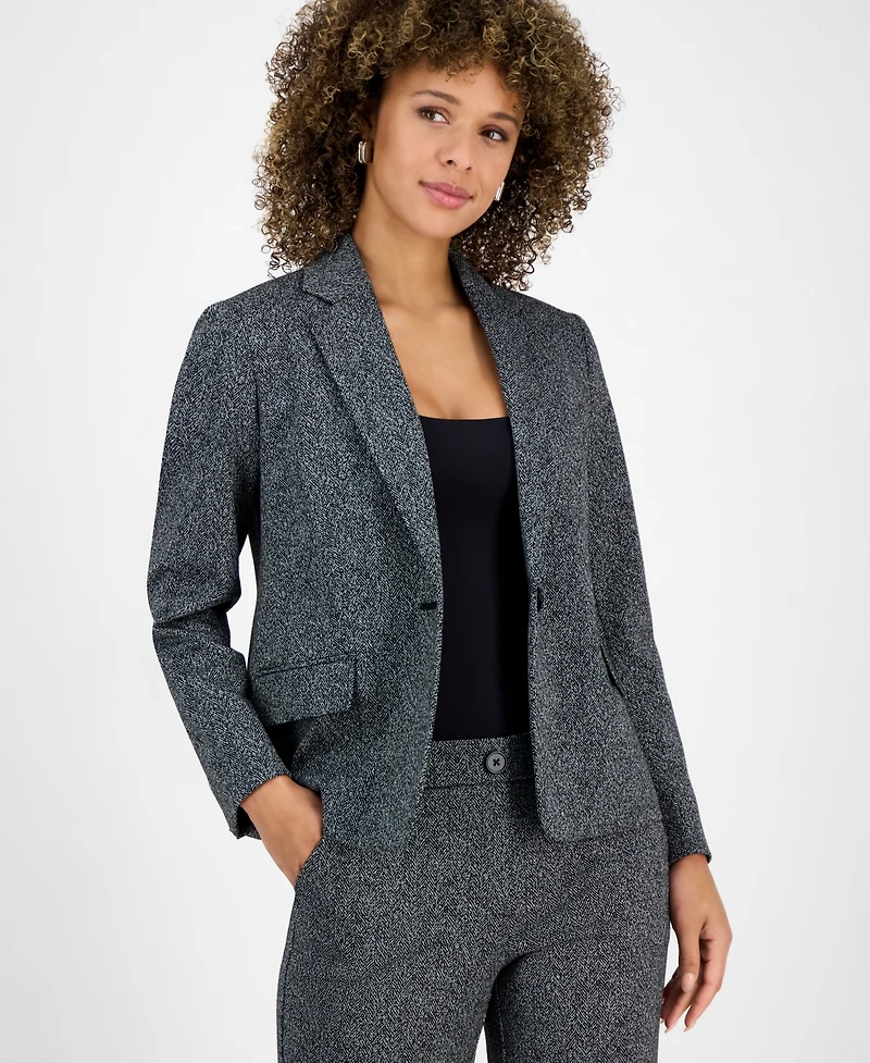 Kasper Petite Herringbone One-Button Jacket