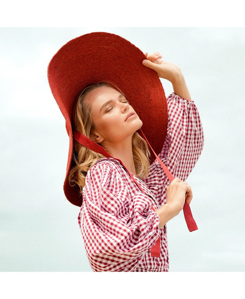 Brunna.co Lola Wide Brim Jute Straw Hat In Red