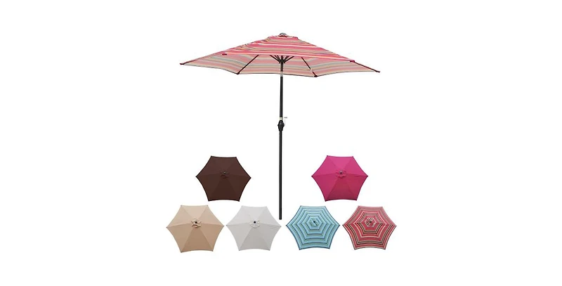 9FT Red Stripes Patio Umbrella with Tilt and Crank System