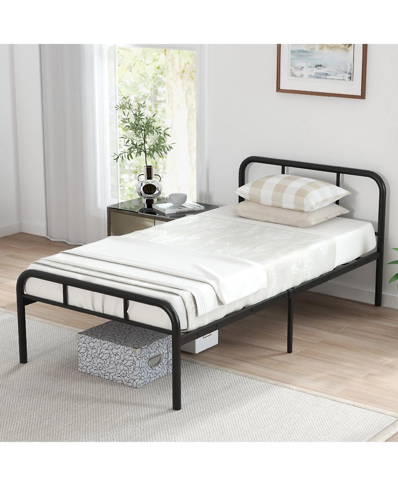 Modern Metal Bed Frame with Curved Headboard and Footboard