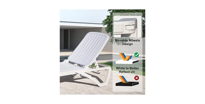 Adjustable Pool Lounge Chair with Wheels and 5-Position Backrest