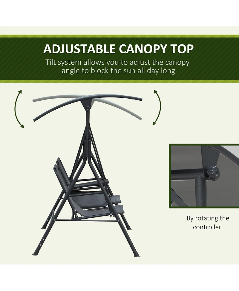 69 Inch 2-Seat Canopy Patio Swing with Storage Table and Cup Holders