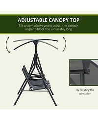 69 Inch 2-Seat Canopy Patio Swing with Storage Table and Cup Holders