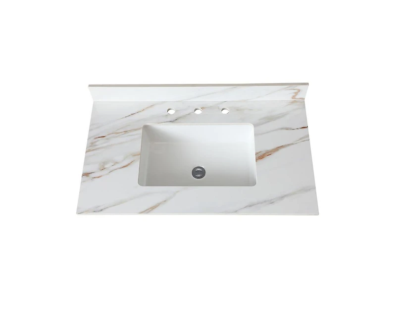 Casainc Inch Marble Vanity Top, Bathroom Vanity Top with Undermount Rectangular Middle Sink and 4" Height Backsplash