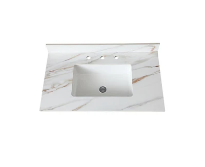 Casainc Inch Marble Vanity Top, Bathroom Vanity Top with Undermount Rectangular Middle Sink and 4" Height Backsplash