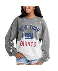 Gameday Couture Women's Gray New York Giants Oversized Coin Toss Faded French Terry Tri-Blend Pullover Sweatshirt