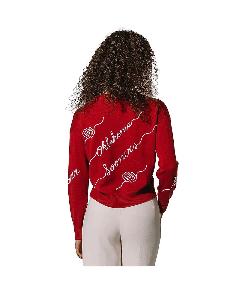 Kadyluxe Women's Crimson Oklahoma Sooners Love Note Embroidered Pullover Sweater