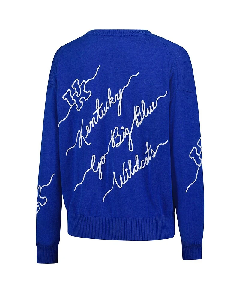 Kadyluxe Women's Royal Kentucky Wildcats Love Note Embroidered Pullover Sweater