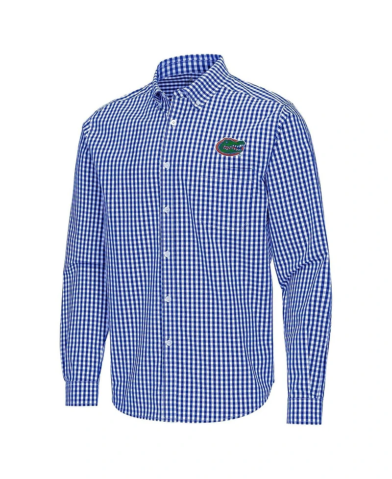 Antigua Men's Royal Florida Gators Ellis Woven Tri-Blend Long Sleeve Button-Down Shirt