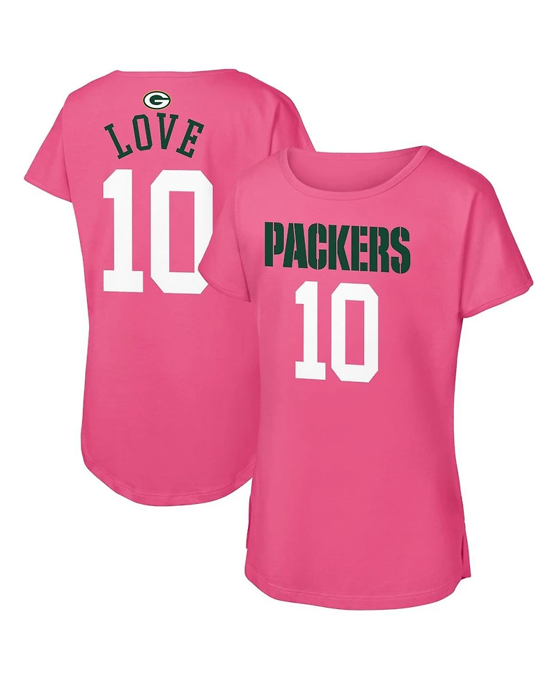 Outerstuff Big Girls Jordan Love Pink Green Bay Packers Player Name Number T-Shirt
