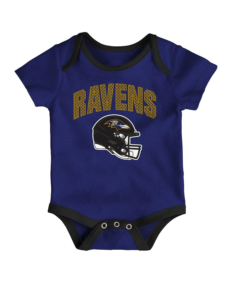 Outerstuff Baby Boys and Girls 3-Piece Baltimore Ravens All Day Play Bodysuit Set