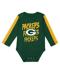 Outerstuff Baby Boys and Girls 3-Piece Green/Gold Green Bay Packers Double Down Creeper Pants Set