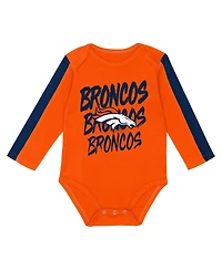 Outerstuff Baby Boys and Girls 3-Piece Orange/Navy Denver Broncos Double Down Creeper Pants Set