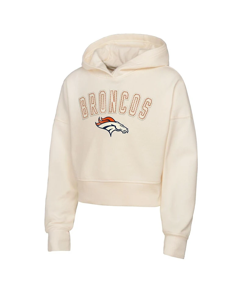 Outerstuff Big Girls Cream Denver Broncos Oversized Cropped Blitz Hoodie