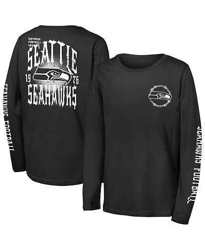Outerstuff Big Boys and Girls Black Seattle Seahawks Rumble Long Sleeve T-Shirt