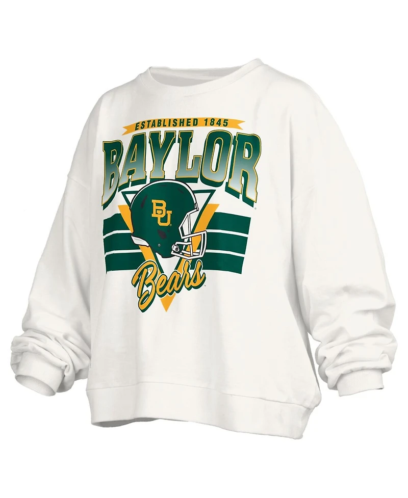 Pressbox Women's White Baylor Bears Oversized Janice Retro Waist-Length Pullover Sweatshirt