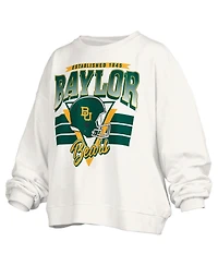 Pressbox Women's White Baylor Bears Oversized Janice Retro Waist-Length Pullover Sweatshirt