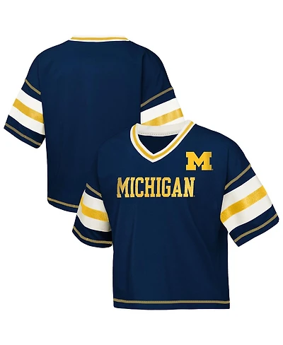 Outerstuff Big Girls Navy Michigan Wolverines Gridiron Jersey V-Neck T-Shirt