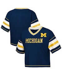 Outerstuff Big Girls Navy Michigan Wolverines Gridiron Jersey V-Neck T-Shirt
