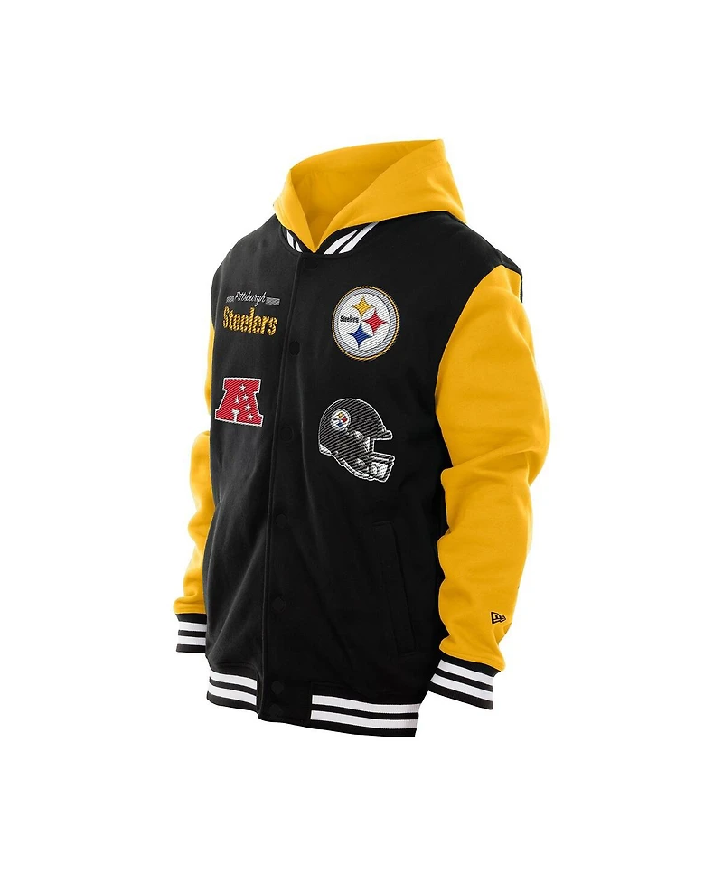 New Era Men's Black Pittsburgh Steelers Full-Snap Fleece Hoodie Jacket