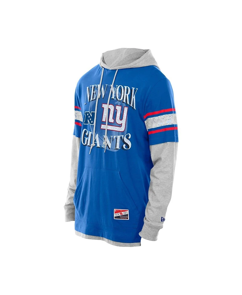 New Era Men's Royal York Giants Twofer Layered Long Sleeve Hoodie T-Shirt