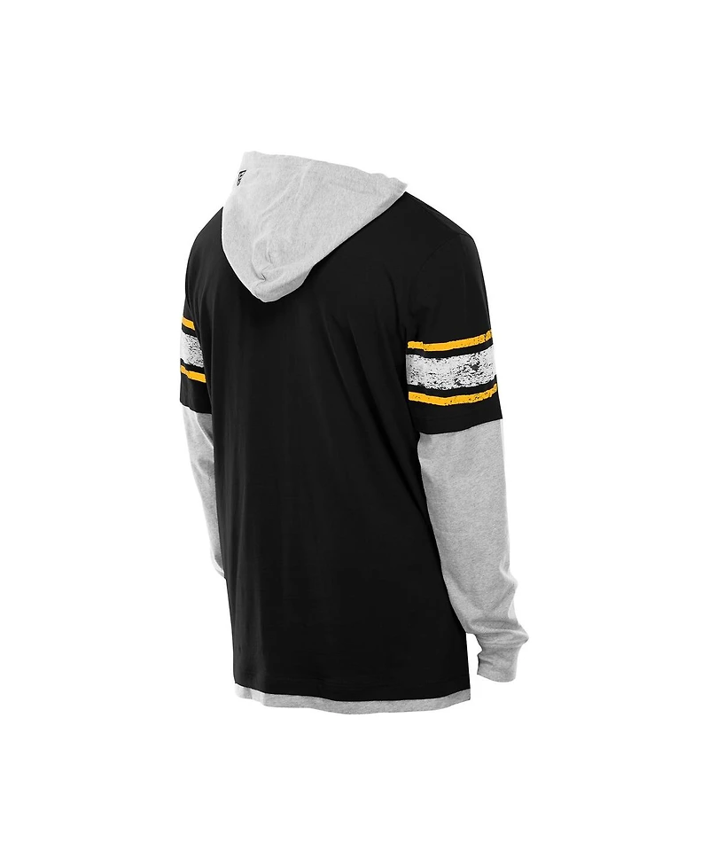 New Era Men's Black Pittsburgh Steelers Twofer Layered Long Sleeve Hoodie T-Shirt