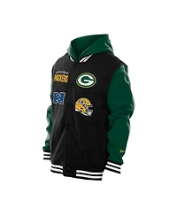 New Era Men's Black Green Bay Packers Full-Snap Fleece Hoodie Jacket