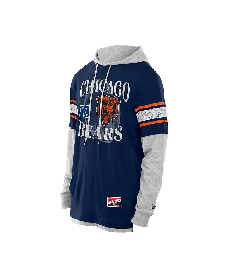 New Era Men's Navy Chicago Bears Twofer Layered Long Sleeve Hoodie T-Shirt