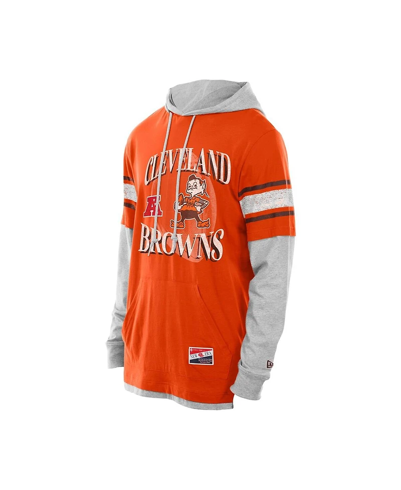 New Era Men's Orange Cleveland Browns Twofer Layered Long Sleeve Hoodie T-Shirt