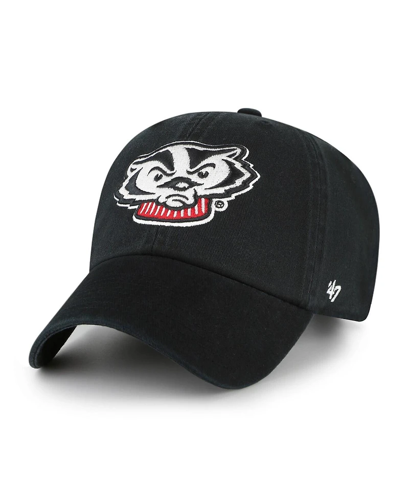 '47 Brand Big Boys and Girls Black Wisconsin Badgers Clean Up Adjustable Hat
