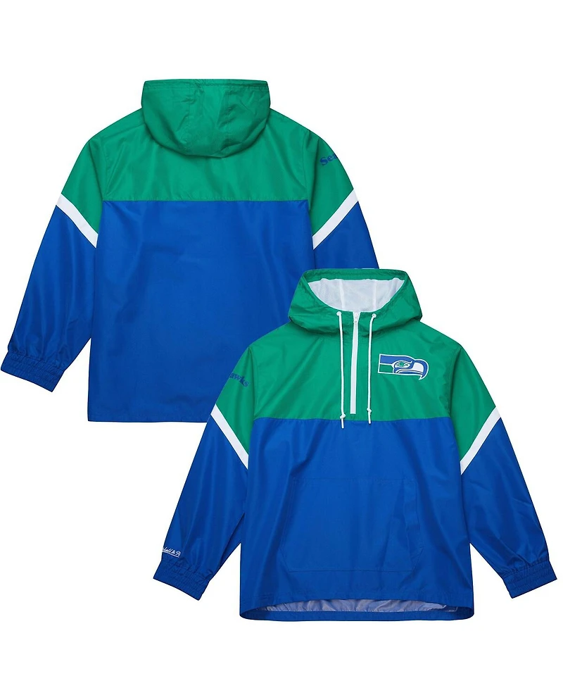 Mitchell & Ness Men's Green/Royal Seattle Seahawks Tie Breaker Vintage Logo Lightweight Anorak Half-Zip Windbreaker