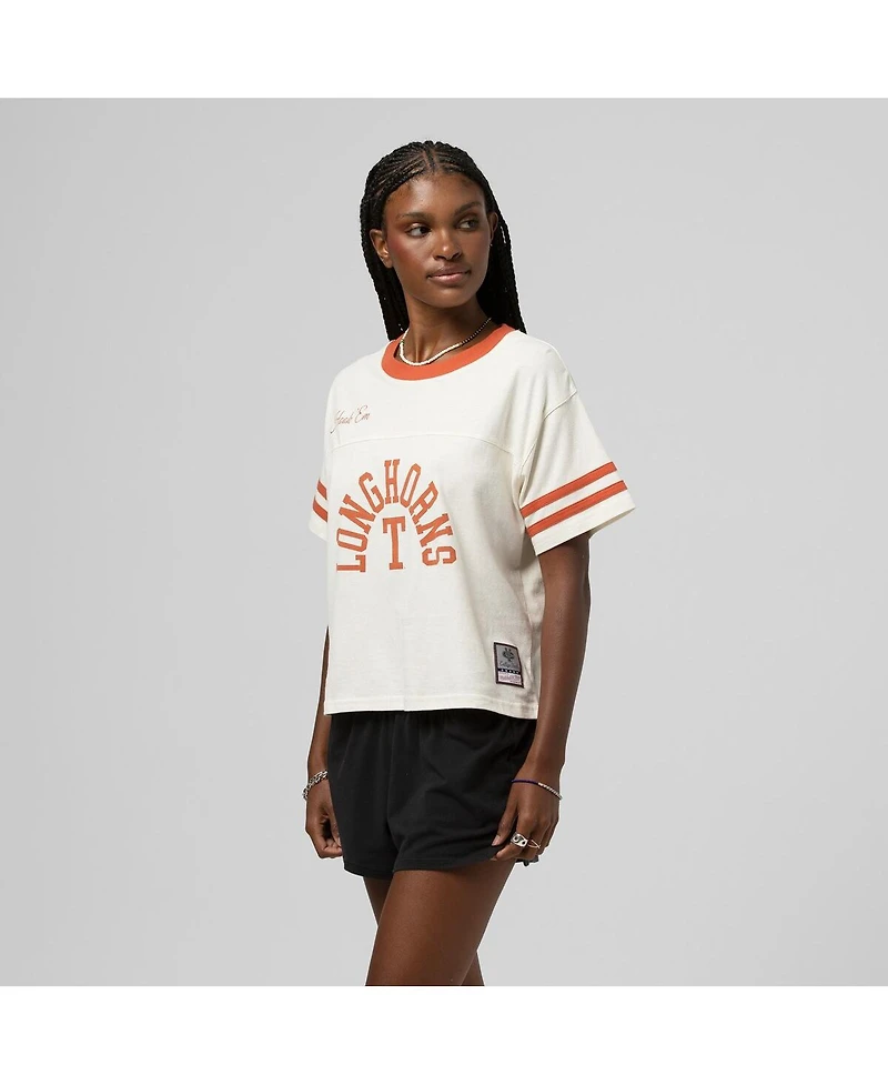 Mitchell & Ness Women's Cream Texas Longhorns Cropped Ringer T-Shirt