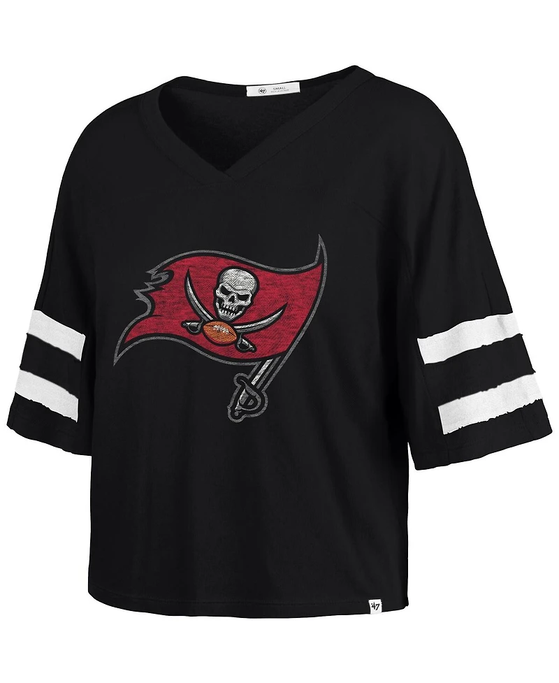 '47 Brand Women's Black Tampa Bay Buccaneers Premier Scout Cropped V-Neck T-Shirt