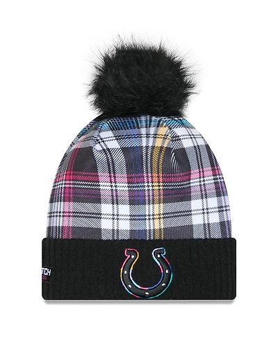 New Era Women's Black Indianapolis Colts 2024 Nfl Crucial Catch Cuffed with Pom Knit Hat
