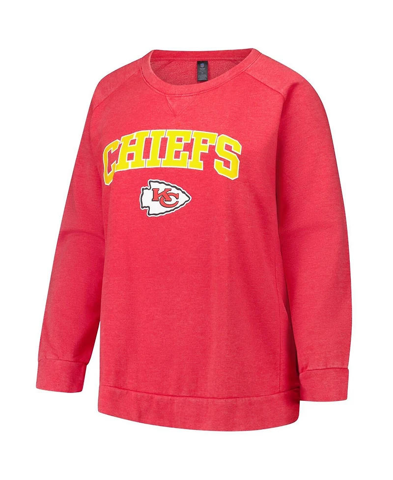 Profile Women's Red Kansas City Chiefs Acid Wash Raglan Pullover Sweatshirt