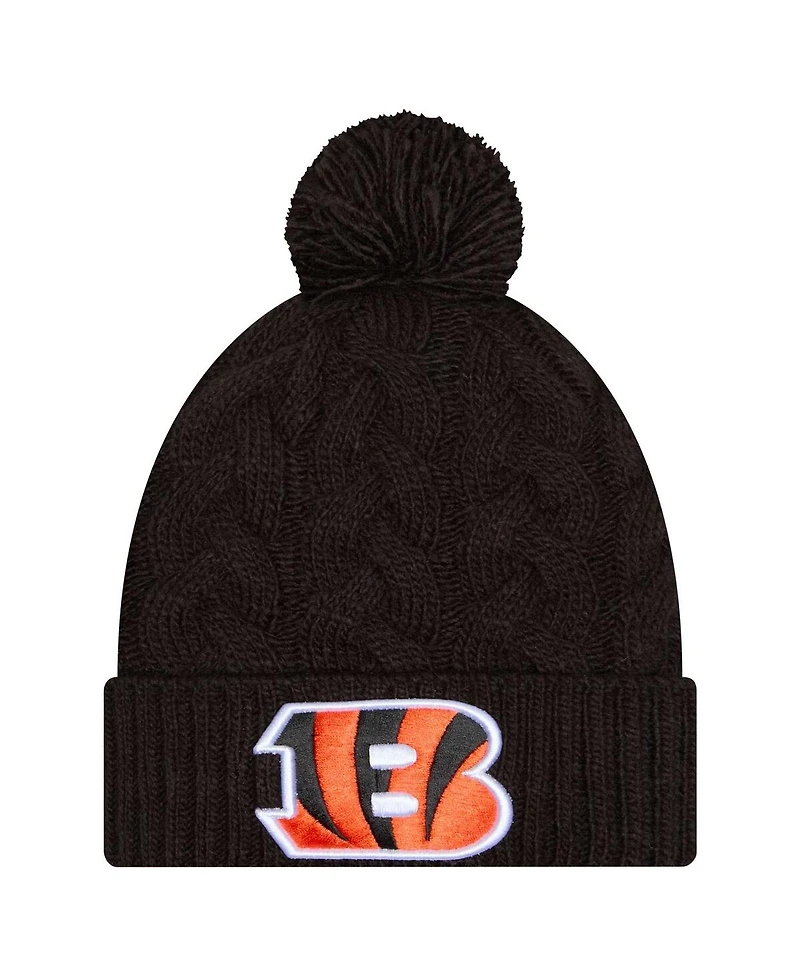 New Era Women's Black Cincinnati Bengals Cable Cuffed With Pom Knit Hat