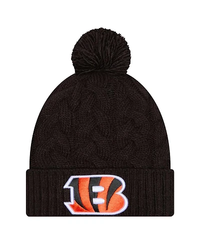 New Era Women's Black Cincinnati Bengals Cable Cuffed With Pom Knit Hat