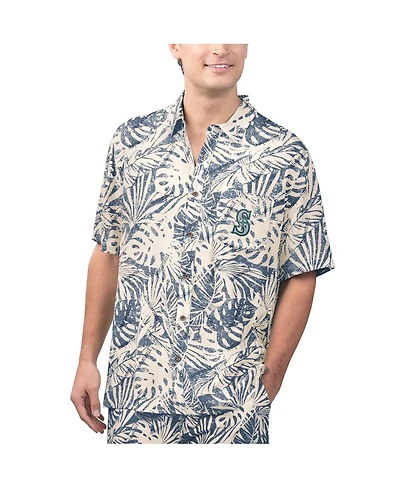 Margaritaville Men's Navy Seattle Mariners Monstera Print Party Button-Up Shirt