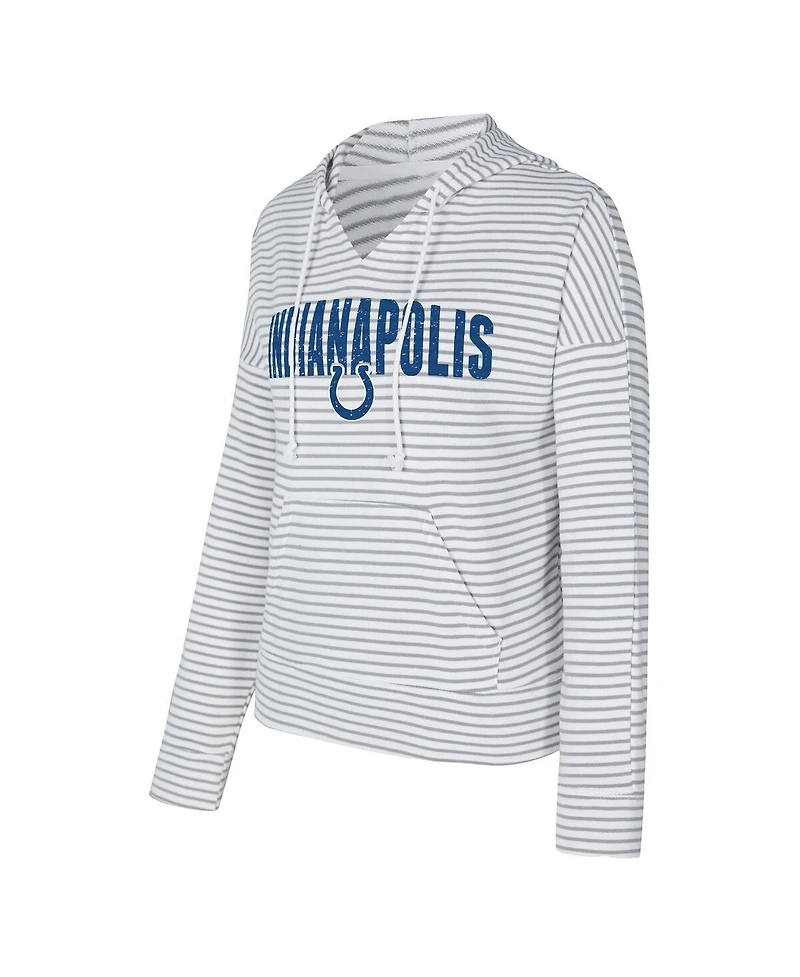 Concepts Sport Women's White/Gray Indianapolis Colts Liftoff Striped V-Neck Hoodie