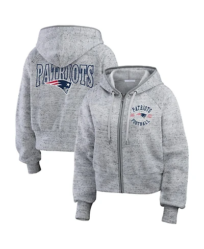Wear by Erin Andrews Women's Heather Gray New England Patriots Speckled Fleece Cropped Full-Zip Hoodie