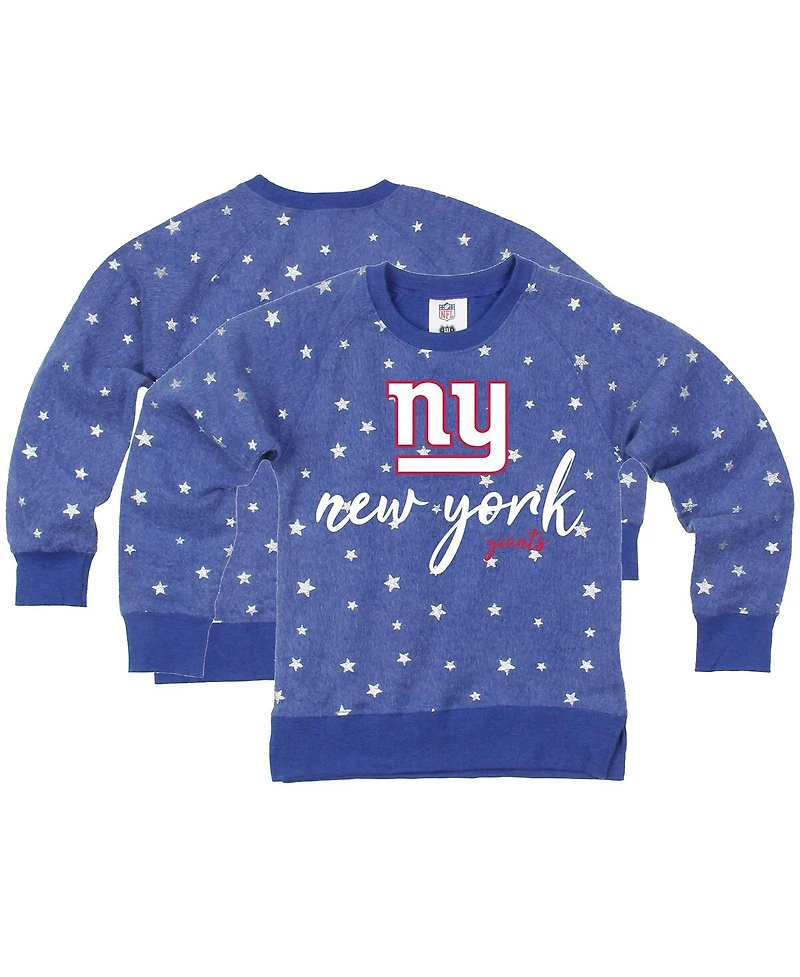Wes & Willy Big Girls Royal New York Giants Shimmer Star Reverse Fleece Pullover Sweatshirt